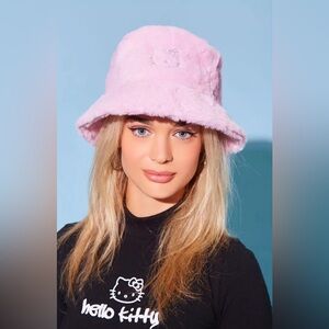 Hello Kitty Rhinestone Fuzzy Bucket Hat Pink Faux Fur Forever 21